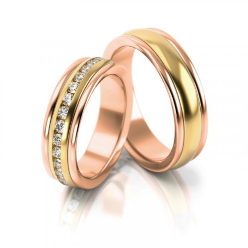 Zlaté snubní prsteny 3083 - Barva zlata: Žluté / Bílé, Typ kamene: Zirkon