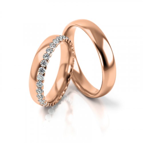 Zlaté snubní prsteny 3289 - Barva zlata: Růžové, Typ kamene: Moissanit