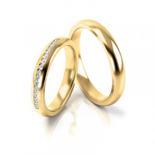 Zlaté snubní prsteny 3277 - Barva zlata: Žluté, Typ kamene: Moissanit