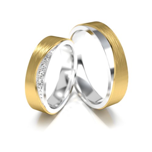 Zlaté snubní prsteny 3327 - Barva zlata: Žluté / Bílé, Typ kamene: Zirkon