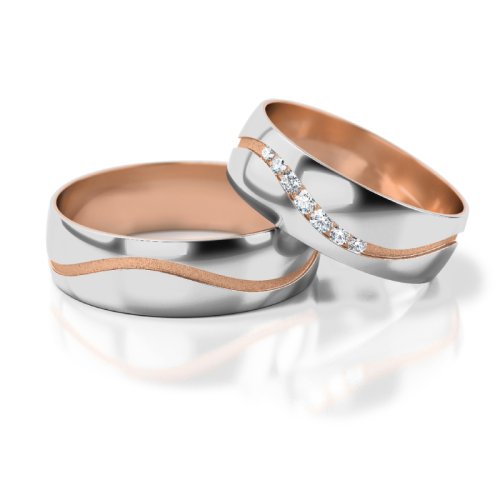 Zlaté snubní prsteny 3307 - Barva zlata: Žluté / Růžové, Typ kamene: Moissanit