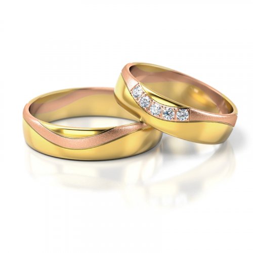Zlaté snubní prsteny 3293 - Barva zlata: Růžové / Bílé, Typ kamene: Briliant