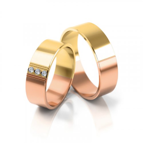 Zlaté snubní prsteny 3147 - Barva zlata: Růžové / Bílé, Typ kamene: Moissanit