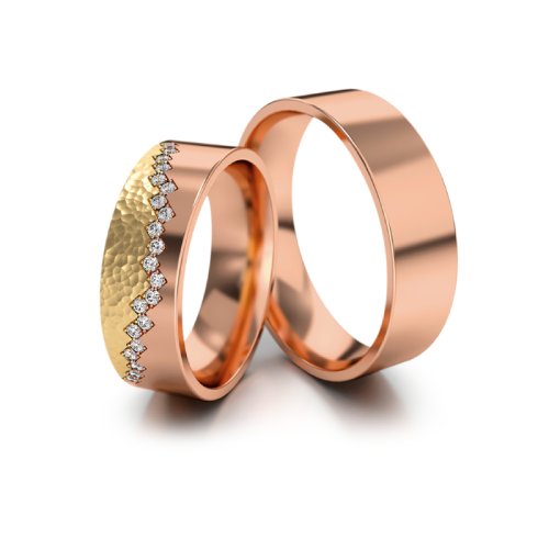 Zlaté snubní prsteny 3329 - Barva zlata: Růžové / Bílé, Typ kamene: Briliant
