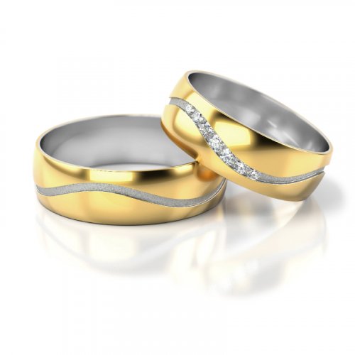 Zlaté snubní prsteny 3307 - Barva zlata: Žluté / Bílé, Typ kamene: Zirkon