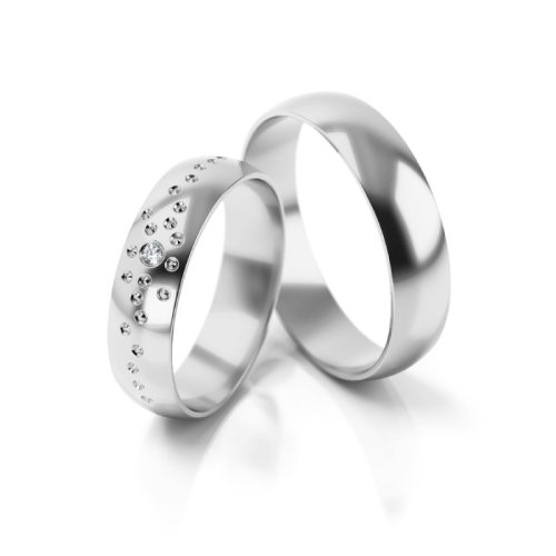 Zlaté snubní prsteny 2306 - Barva zlata: Bílé, Typ kamene: Moissanit