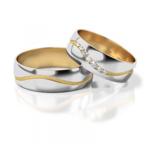 Zlaté snubní prsteny 3307 - Barva zlata: Bílé / Žluté, Typ kamene: Moissanit