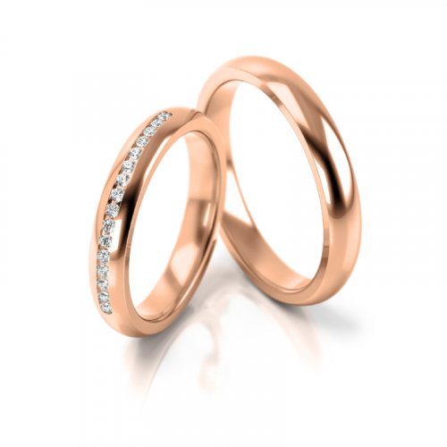 Zlaté snubní prsteny 3277 - Barva zlata: Růžové, Typ kamene: Moissanit