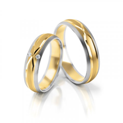 Zlaté snubní prsteny 2235 - Barva zlata: Žluté, Typ kamene: Moissanit