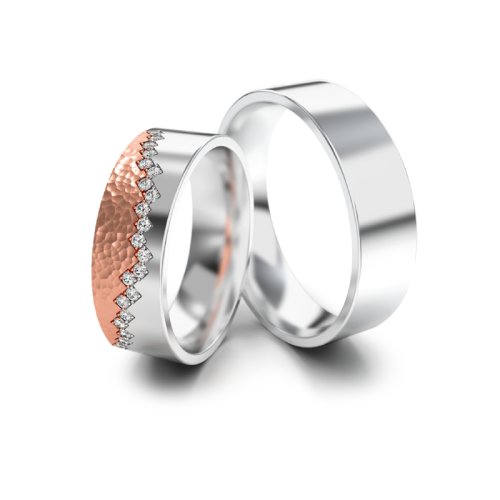 Zlaté snubní prsteny 3329 - Barva zlata: Růžové / Bílé, Typ kamene: Briliant