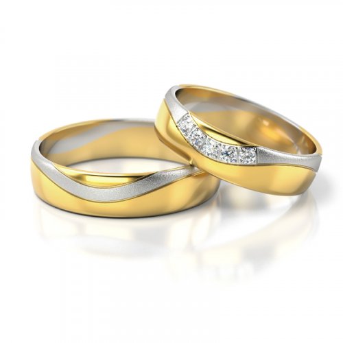 Zlaté snubní prsteny 3293 - Barva zlata: Žluté / Bílé, Typ kamene: Briliant