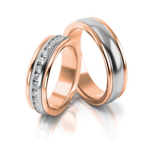 Zlaté snubní prsteny 3083 - Barva zlata: Žluté / Růžové, Typ kamene: Briliant