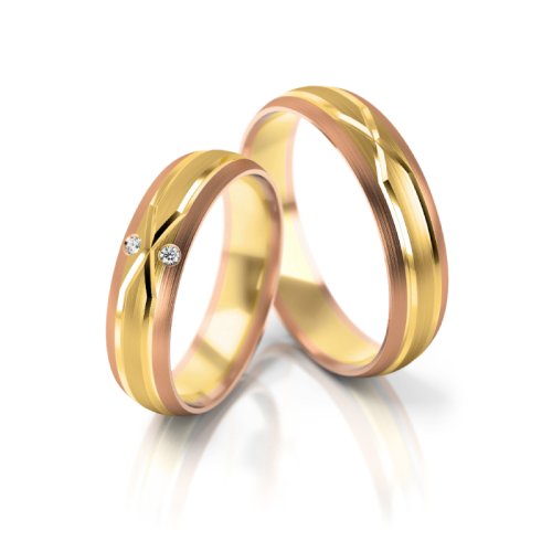 Zlaté snubní prsteny 2235 - Barva zlata: Růžové, Typ kamene: Moissanit