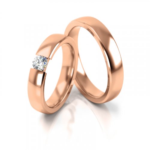 Zlaté snubní prsteny 3161 - Barva zlata: Růžové, Typ kamene: Zirkon