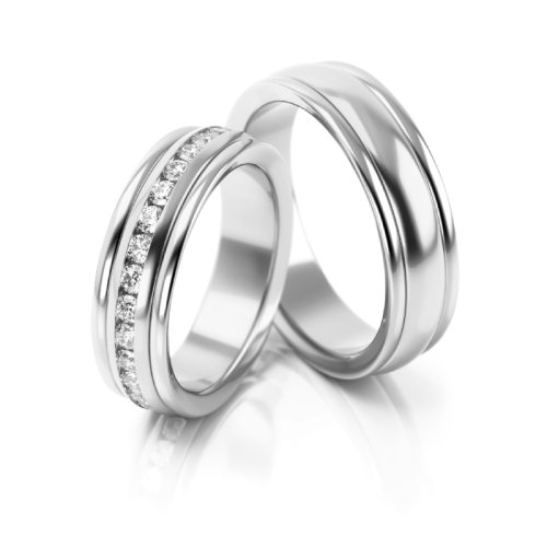 Zlaté snubní prsteny 3083 - Barva zlata: Bílé, Typ kamene: Zirkon