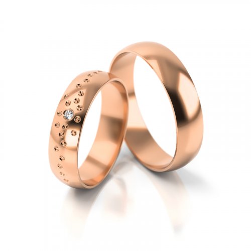 Zlaté snubní prsteny 2306 - Barva zlata: Růžové, Typ kamene: Moissanit