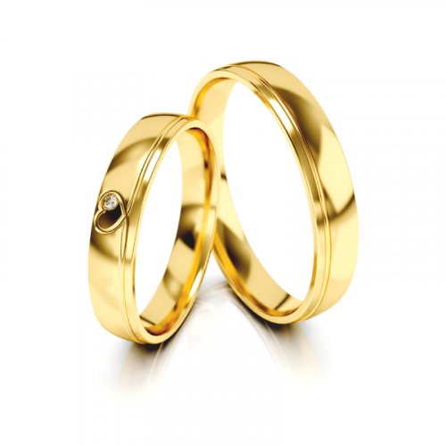 Zlaté snubní prsteny 1326 - Barva zlata: Žluté, Typ kamene: Moissanit