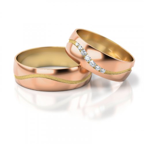Zlaté snubní prsteny 3307 - Barva zlata: Žluté / Bílé, Typ kamene: Zirkon