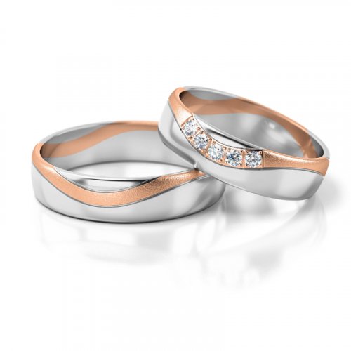 Zlaté snubní prsteny 3293 - Barva zlata: Bílé / Růžové, Typ kamene: Moissanit