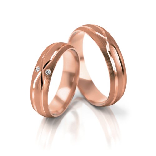 Zlaté snubní prsteny 2235 - Barva zlata: Růžové, Typ kamene: Moissanit