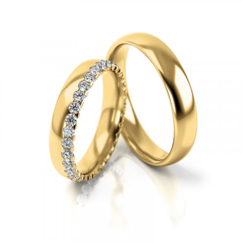 Zlaté snubní prsteny 3289 - Barva zlata: Žluté, Typ kamene: Moissanit