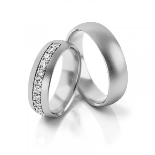 Zlaté snubní prsteny 3071 - Barva zlata: Bílé, Typ kamene: Moissanit