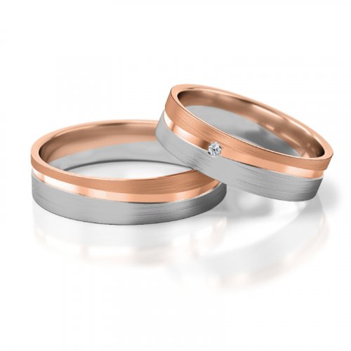 Zlaté snubní prsteny 2300 - Barva zlata: Růžové, Typ kamene: Moissanit