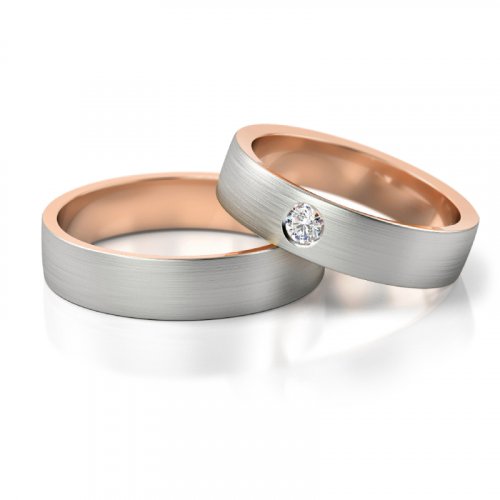 Zlaté snubní prsteny 3249 - Barva zlata: Růžové / Bílé, Typ kamene: Zirkon
