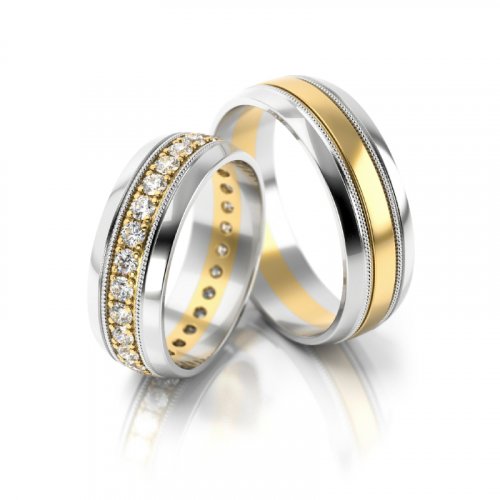 Zlaté snubní prsteny 3181 - Barva zlata: Bílé / Žluté, Typ kamene: Moissanit