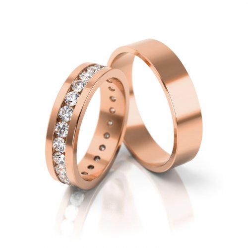 Zlaté snubní prsteny 3084 - Barva zlata: Růžové, Typ kamene: Zirkon