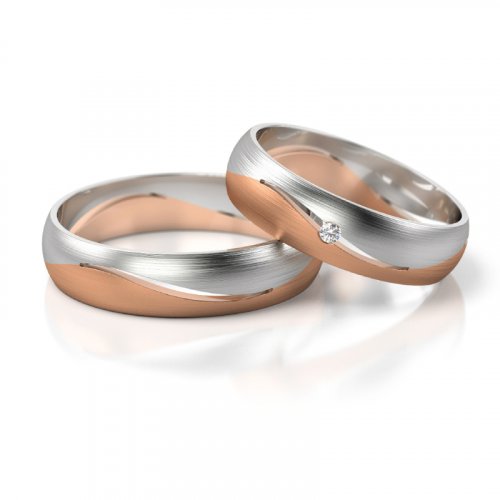 Zlaté snubní prsteny 3247 - Barva zlata: Bílé / Růžové, Typ kamene: Moissanit