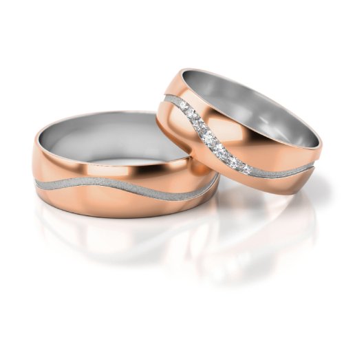 Zlaté snubní prsteny 3307 - Barva zlata: Žluté / Růžové, Typ kamene: Moissanit