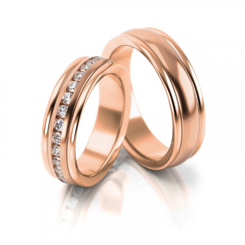 Zlaté snubní prsteny 3083 - Barva zlata: Růžové / Žluté, Typ kamene: Moissanit
