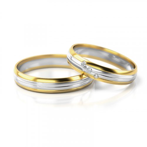 Zlaté snubní prsteny 2238 - Barva zlata: Žluté / Bílé, Typ kamene: Moissanit