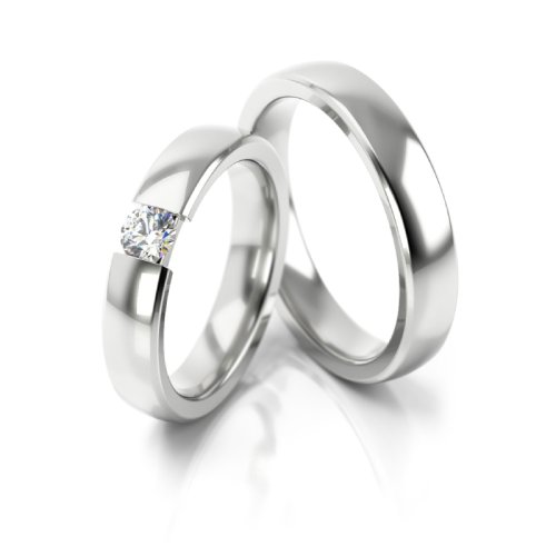 Zlaté snubní prsteny 3161 - Barva zlata: Bílé, Typ kamene: Moissanit