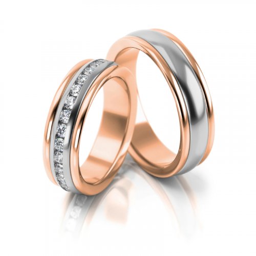 Zlaté snubní prsteny 3083 - Barva zlata: Růžové / Žluté, Typ kamene: Briliant