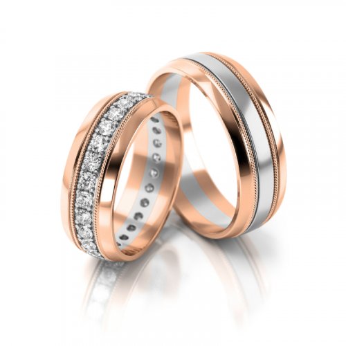 Zlaté snubní prsteny 3181 - Barva zlata: Růžové, Typ kamene: Moissanit