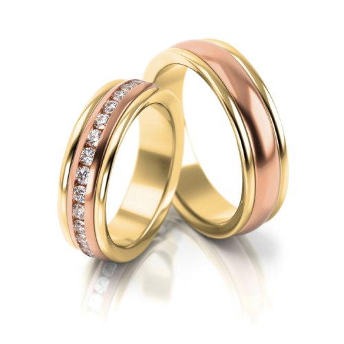 Zlaté snubní prsteny 3083 - Barva zlata: Žluté / Růžové, Typ kamene: Briliant